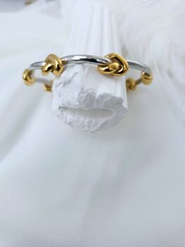 Heart Knotted Sterling Silver And 18 K Gold Plated Open Cuff Bracelet, 2 of 10