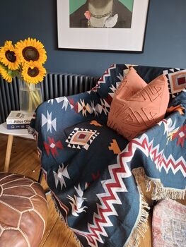 Navy Blue Aztec Blanket And Furniture Throw, 3 of 11
