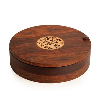 Vintage Floral Burnt Wooden Round Spice Box, 3 of 3