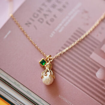 Octopus Freshwater Pearl Birthstone Charm Necklace, 8 of 12