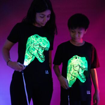 T Rex Dinosaur Interactive Glow In The Dark T Shirt, 4 of 12