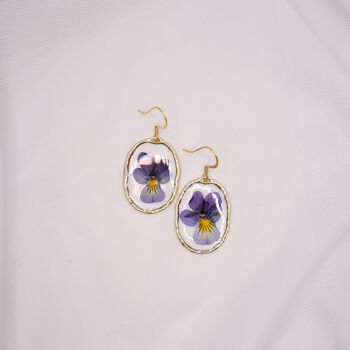 Wild Pansy Pressed Flower Gold Plated Earrings, 6 of 9
