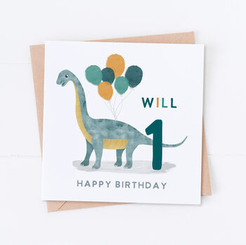 Personalised Dino Brachiosaurus And Balloons Card, 2 of 3