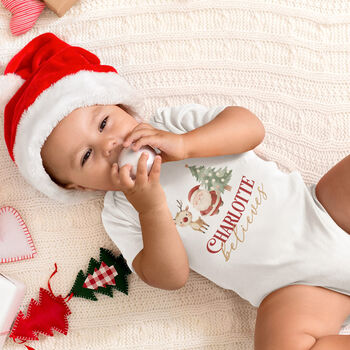 Santa And Reindeer I Believe Christmas Children's Clothing, 3 of 4