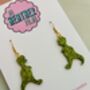 Green T Rex Dinosaur Glitter Resin Earrings / Dinosaur Lover Gift / Prehistoric Statement Jewellery / Cute Accessories, thumbnail 4 of 5