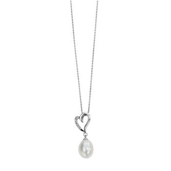Sterling Silver Heart And Pearl Necklace With Crystals, 2 of 4