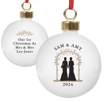 Personalised Ceramic Couple Silhouette Bauble, 5 of 7