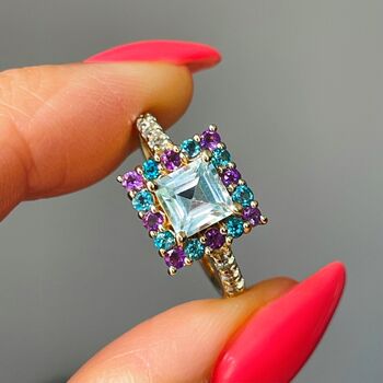 Blue Topaz And Amethyst Square Cocktail Ring, 3 of 6