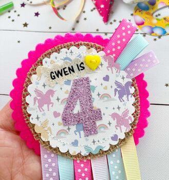 Personalised Unicorn And Rainbows Rosette, 4 of 5