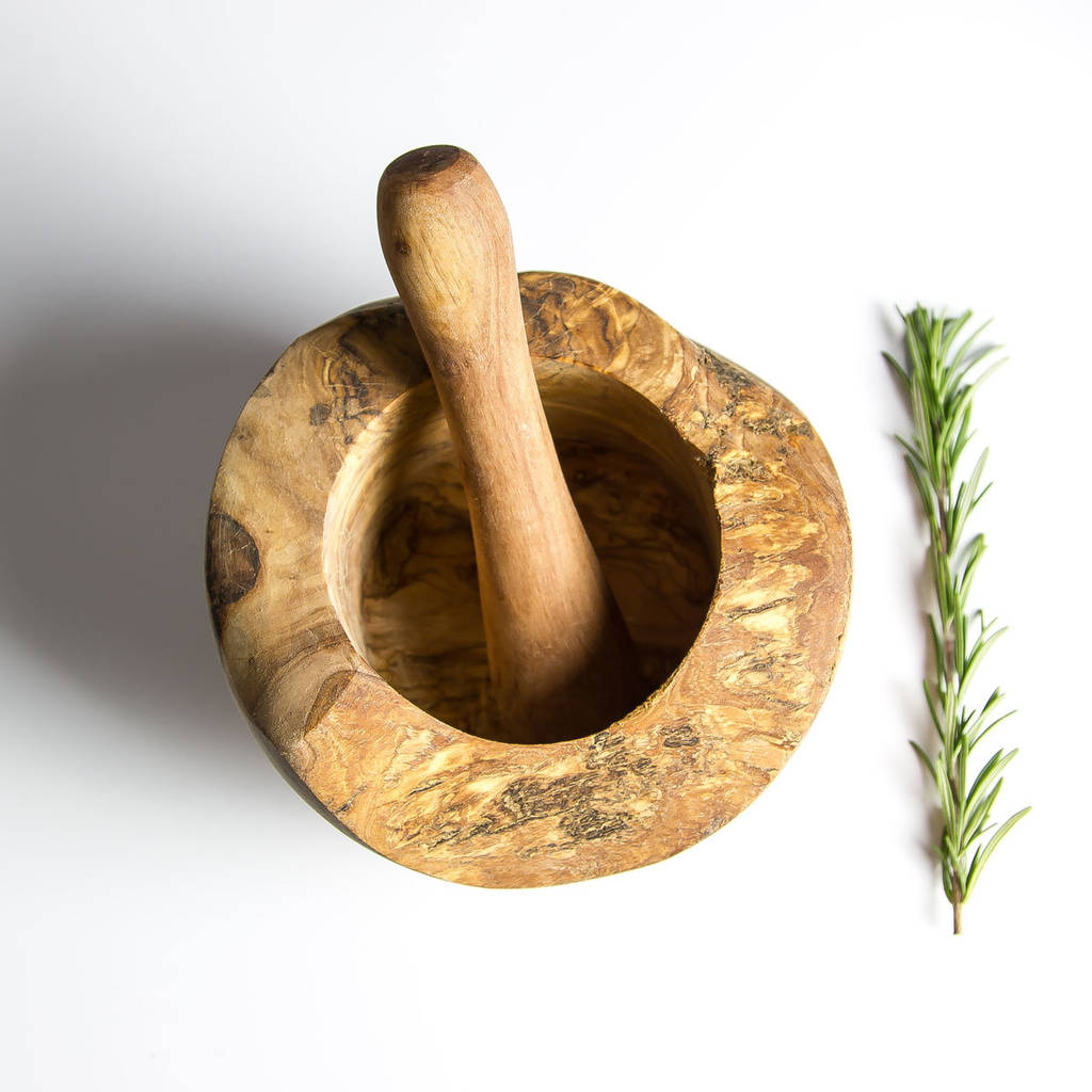 Rustic Olive Wood Pestle And Mortar, 1 of 3