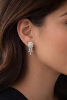 Opal And Cubic Zirconia Stud Drop Earrings, 2 of 4