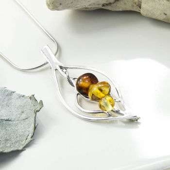 Sterling Silver Amber Leaf Necklace, 3 of 4