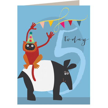 Tapir And Lemur 5th Birthday Card, 2 of 4