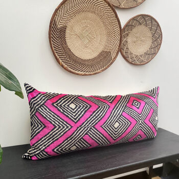 Geometric Hot Pink Long Velvet Lumbar Cushion, 3 of 3