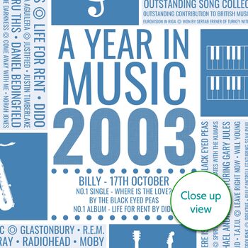 Personalised 21st Birthday Print 2003 Music Year Gift, 8 of 11
