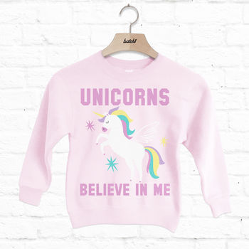 Unicorns Believe In Me Children's Slogan Sweatshirt, 2 of 2