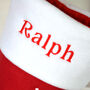 Personalised Red Santa Stocking Wearing Tartan, thumbnail 2 of 5