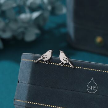 Sterling Silver British Black Bird Stud Earrings, 4 of 12