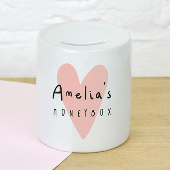 Children's Personalised Money Box Pink Heart, 2 of 7