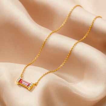 Baguette Birthstone Necklace In 18 Carat Gold Vermeil, 2 of 12