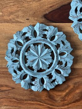 Mango Wood Carved Trivet Hot Food Surface Protector, 5 of 9