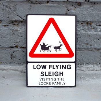 Low Flying Sleigh Personalised Christmas Road Sign, 2 of 2