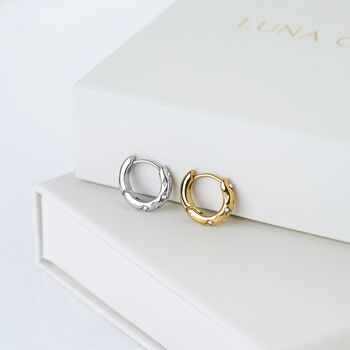 Cute Woman's Silver Glittering Cosmic Star Hoop Earrings Set Of Two, 2 of 5
