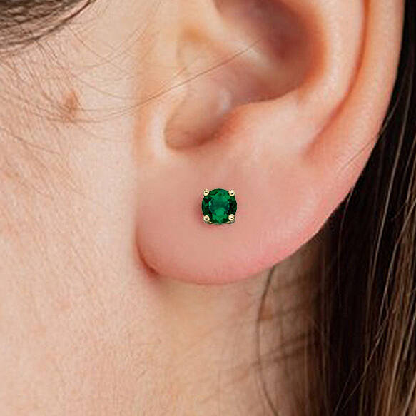 9ct Gold Emerald May Birthstone Stud Earrings, 1 of 3