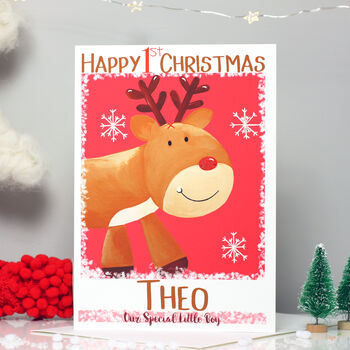 Personalised Reindeer Baby 1st Christmas Card, 3 of 11