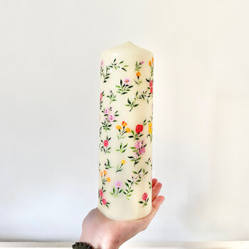 Hand Painted Colourful Wildflower Pillar Candle, 2 of 5