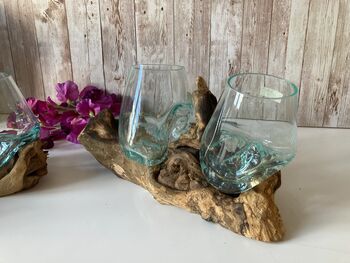 Handcrafted Double Molten Glass On Driftwood Melted Glass Bowl, 9 of 12