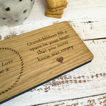 Personalised Oak Coaster Tray For Grandparent From Grandchild Gift, 3 of 4