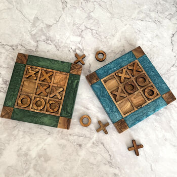 Couples Inititals Customised Noughts And Crosses, Wood Resin Tic Tac Toe, 5 of 11