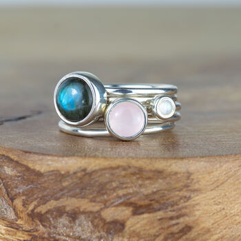 Labradorite, Rose Quartz And Moonstone Silver Stacking Rings, 3 of 7