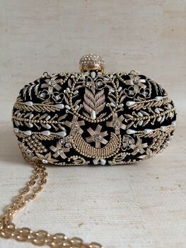 Black Handcrafted Pearl Clutch Bag, 4 of 12