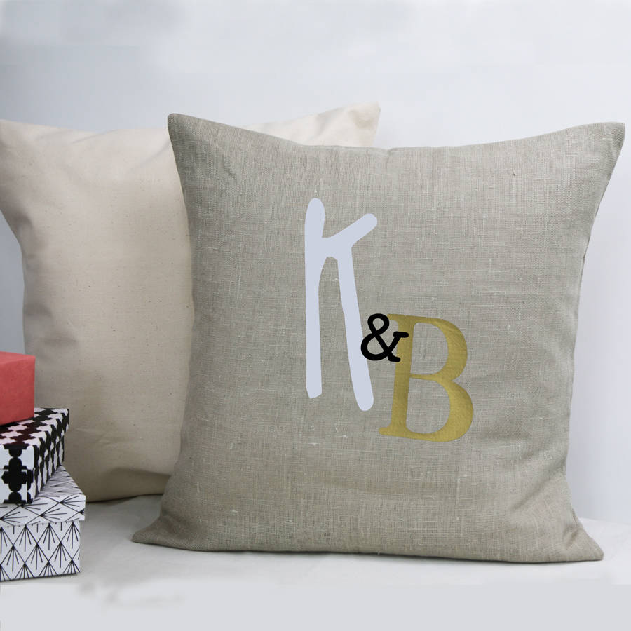 Personalised Linen Wedding Cushion Cover With Initials By Minna's room