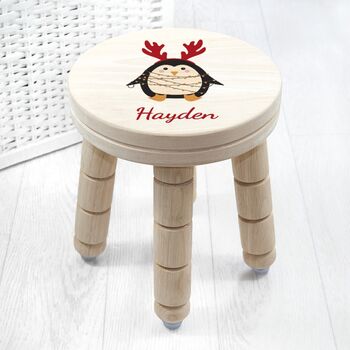 Personalised Christmas Penguin Wooden Stool, 2 of 5