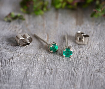 Natural Emerald Stud Earrings In 18ct White Gold, 2 of 4