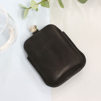 Black Hip Flask With Personalised Leather Sleeve, 3 of 7