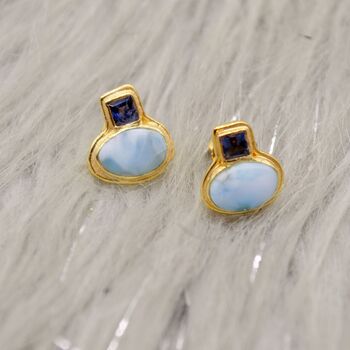 Larimar And Iolite Silver Studs, 3 of 7