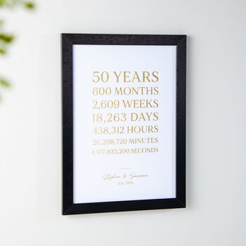 50 Years Together Foiled Gold Anniversary Timeline Print, 2 of 3