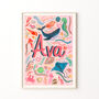 Personalised Pink Sea Life Name Print | Under The Sea Nursery Wall Art | Ocean Baby Name Print, thumbnail 1 of 8