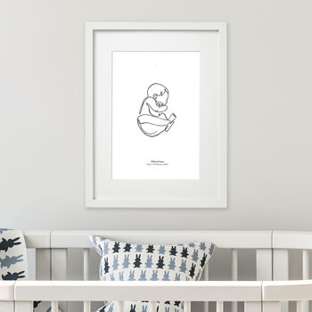 Personalised Newborn Baby Arrival Line Drawing Print, 2 of 2