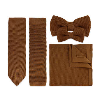 Men's Knitted Bow Tie In Caramel Brown | Perfect Wedding Neck Tie For Groomsmen | Gents Woven Tie, 3 of 12