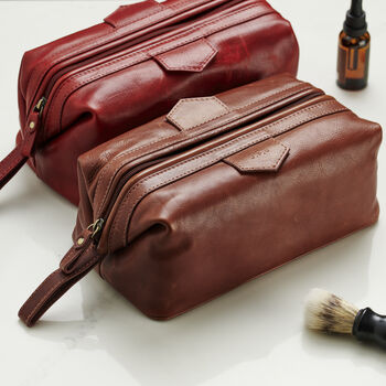 Personalised Leather Washbag With Hand Stamped Initials, 3 of 6