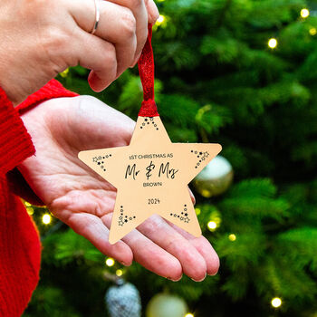 Personalised First Christmas As Mr And Mrs Star Tree Decoration Bauble, 2 of 3