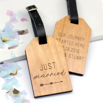 Personalised Wooden Just Married Luggage Tags, 2 of 2