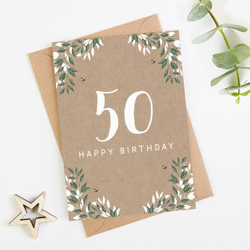 50th Birthday Card Botanical Kraft By Norma&Dorothy ...