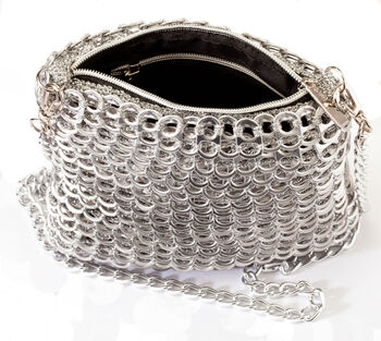 Upcycled Eco Fashion Shiny Crochet Ring Pulls Bag, 2 of 12
