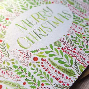 'Merry Christmas' Hand Lettered Christmas Foliage Card, 2 of 5